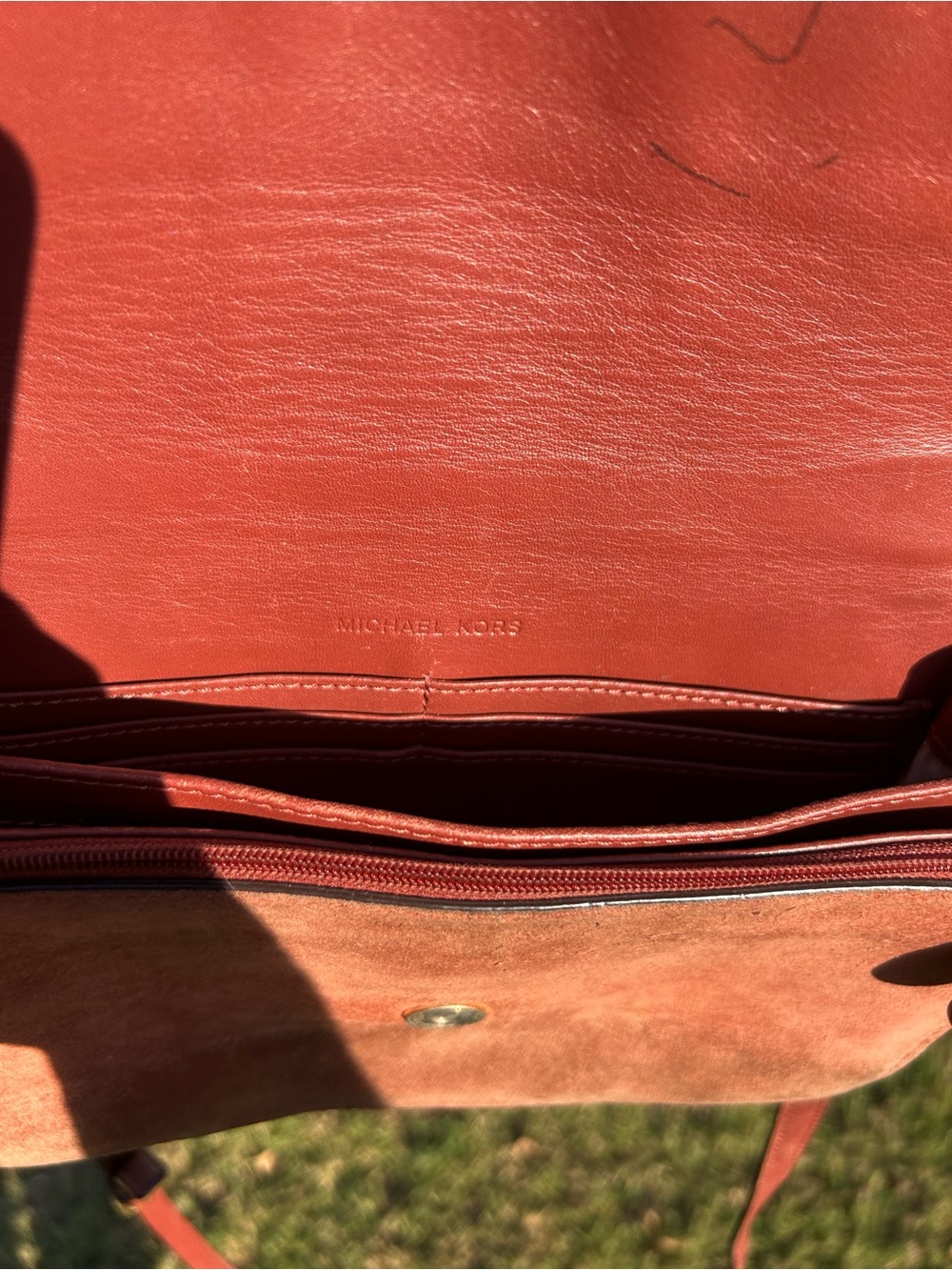 Vintage Michael  Kors Astor Rust/Burnt Orange Leather & Suede Grommet Chain - Picture 9 of 15